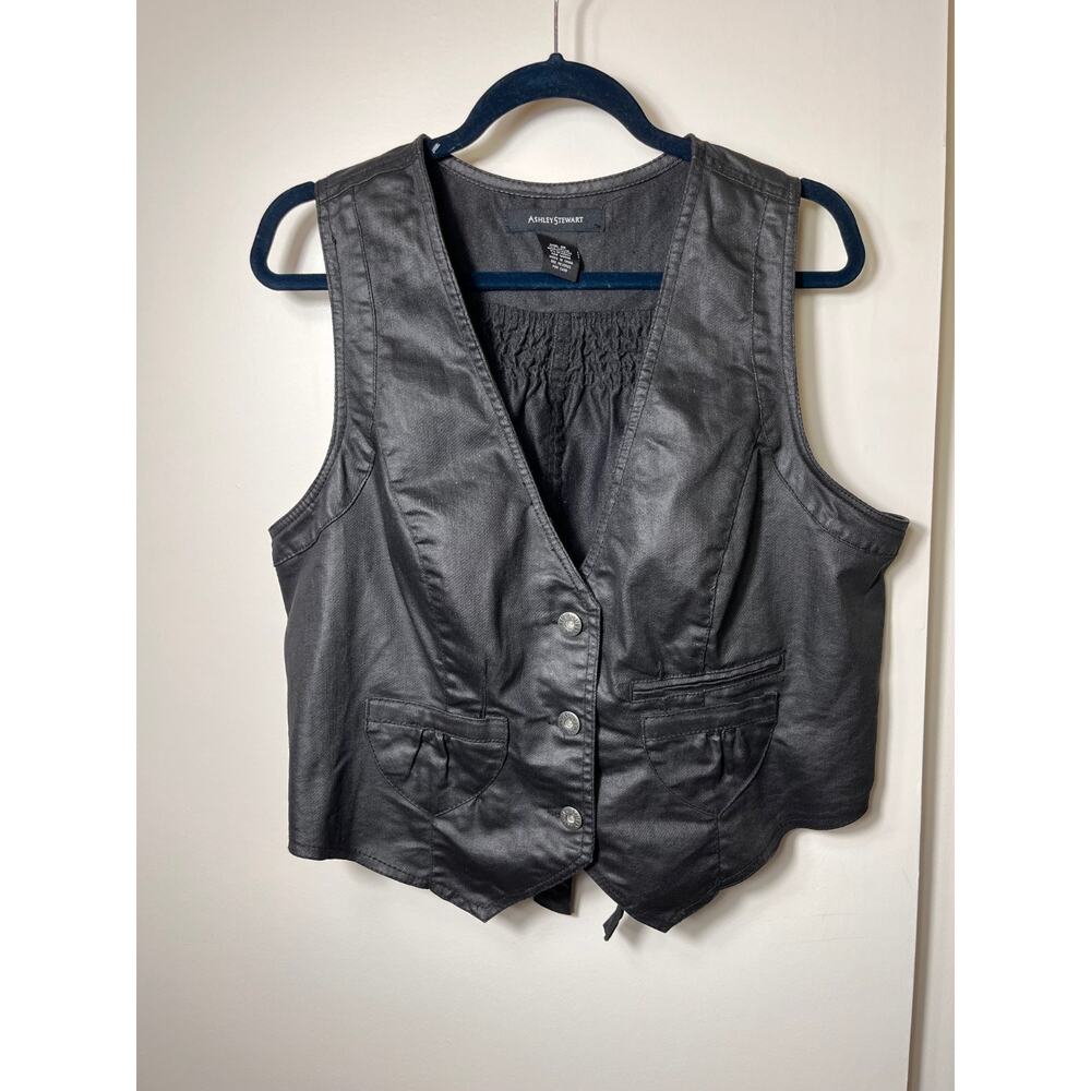Ashley Stewart Black Faux Leather Vest